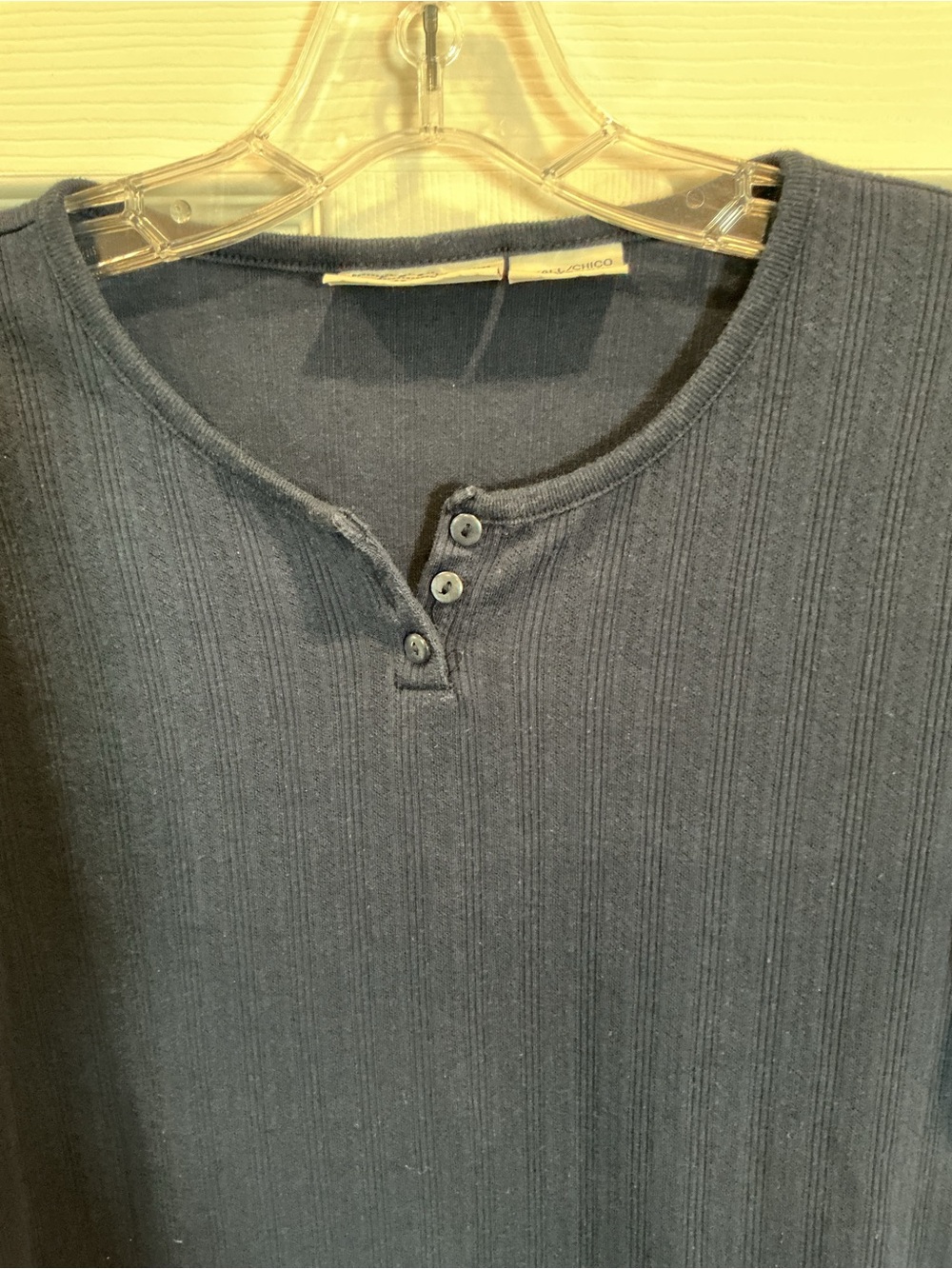 Basic Editions Ribbed Navy Henley Top - Picture 2 of 6